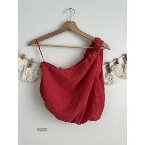 Abercrombie & Fitch Crinkle Gauze One Shoulder Crop Cami Top Red Basics Coquette